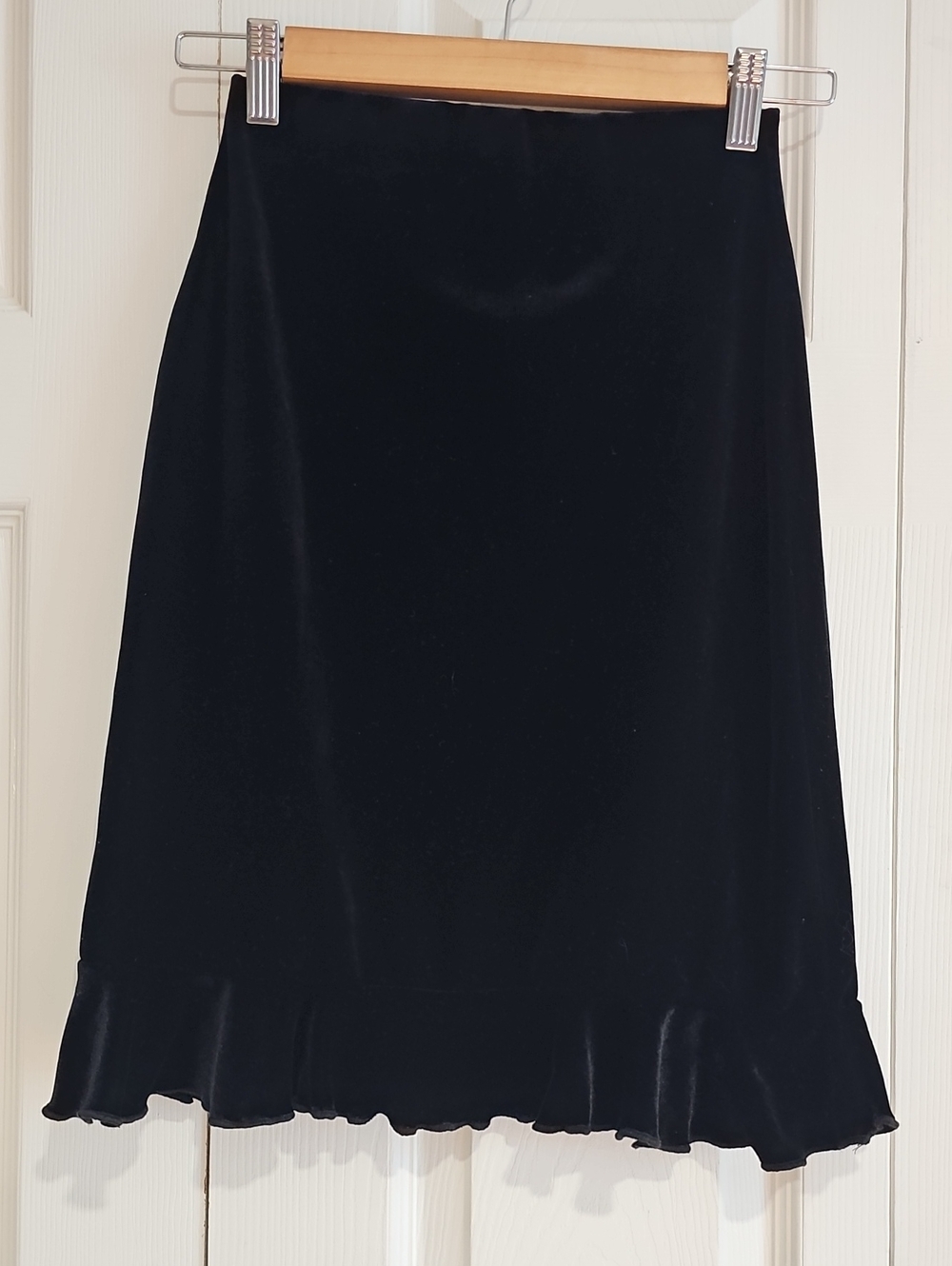 Rare City Black Velvet Flounce Hem Skirt | Size Small